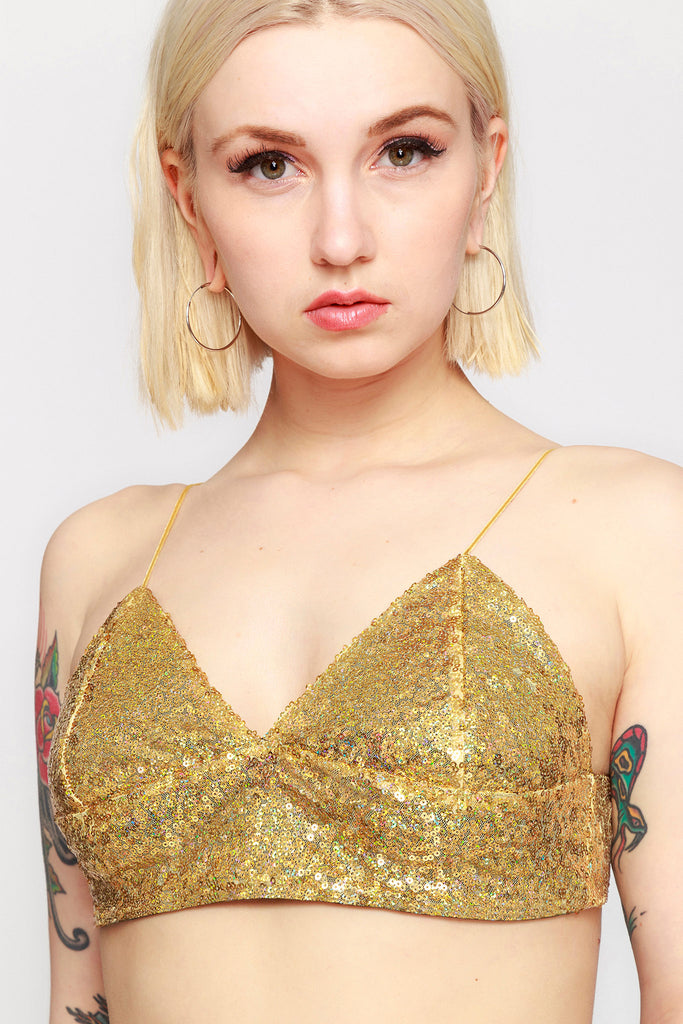 Peraluna Doris Knit Bralette In Gold Glitter in Natural