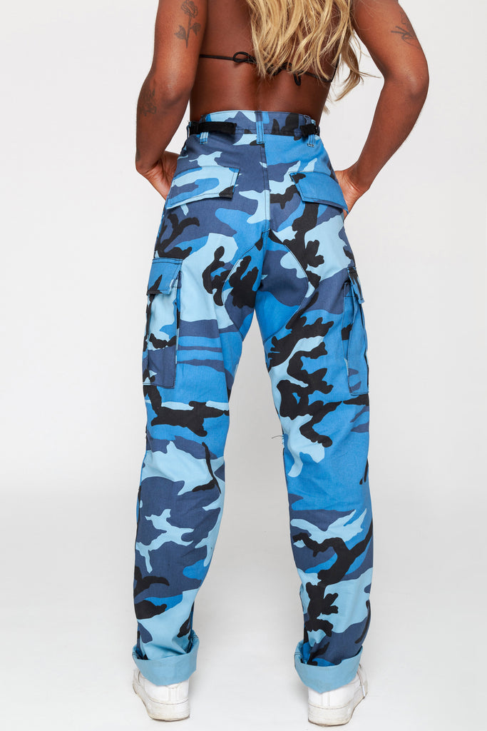 High Waisted Red & White & Blue Camouflage Cargo Pants - Addysun